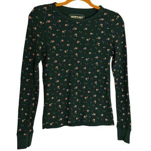 American Eagle Thermal Top Shirt Waffle Ditzy Floral Rose Green Pink S